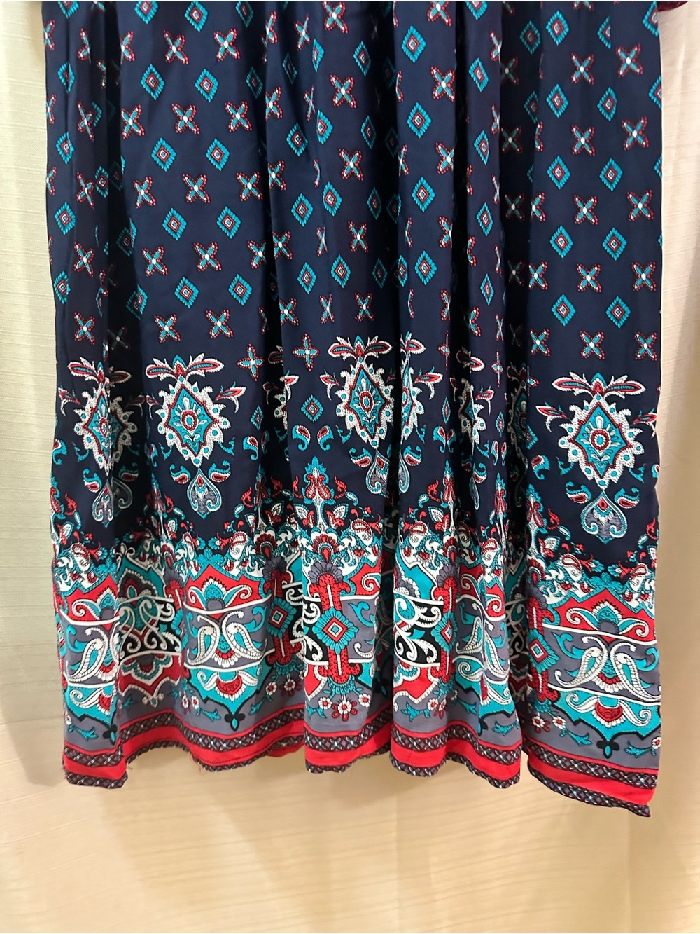 Emery Rose BOGO Boho Paisley Border Print Midi Dress Navy Large V Neck ⚫️ - Picture 5 of 9